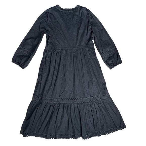 J. Crew Eyelet-Trim Black Midi Dress Cotton Poplin Size Medium - Picture 6 of 10